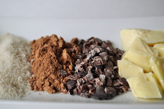 Cane sugar, raw ccocoa powder, cacao nibs and cocoa butter for making chocolate