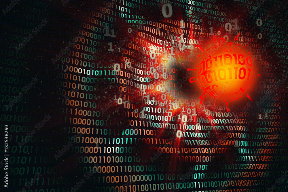 Poster birth creating a computer virus, attack of virus on computer