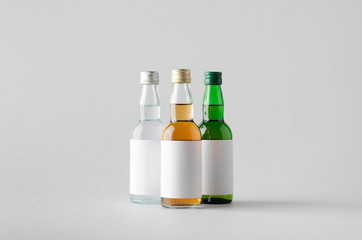 Miniature Spirits/Liquour Bottle Mock-Up - Three Bottles. Blank