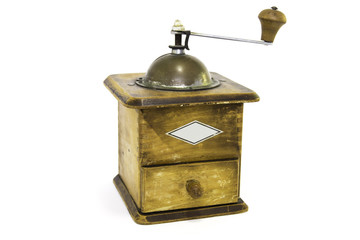 Vintage manual coffee grinder isolated
