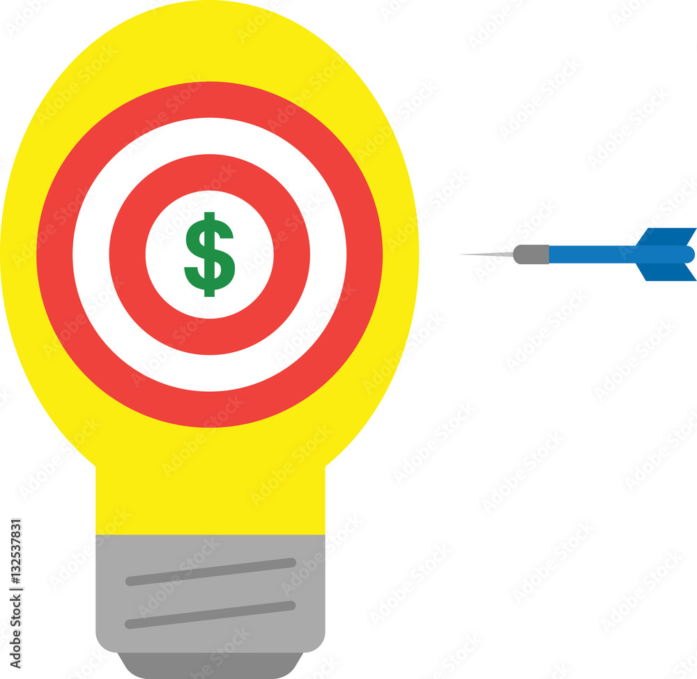 Poster light bulb and bullseye with dollar and dart