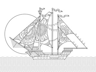 Sailing ship drawing coloring book vector