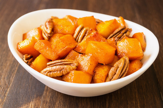 Honey Roasted Butternut Squash With Pecans.