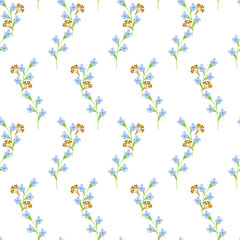 Hand-drawn seamless flower pattern. Abstract simple flowers, twigs and leaves. Floral vintage background for textile, cover, wallpaper, gift packaging, printing, scrapbooking.