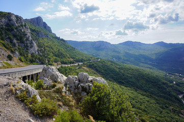 Mountains tree road in Crimea. Nature landscape