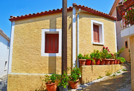 traditional houses at Kymi village Euboea Greece