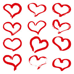 set of RED grunge hearts