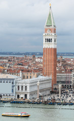 Fototapeta na wymiar The Tower of San Marco and the Doge's Palace (view from the bell tower of the Saint Giorgio Maggiore Church) - Venice, Italy