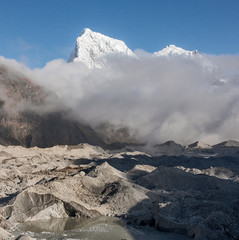 The peak Cholatse (6335 m) and Gokyo glacier - Gokyo region, Nepal, Himalayas