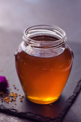 Sweet honey in the glass jar.