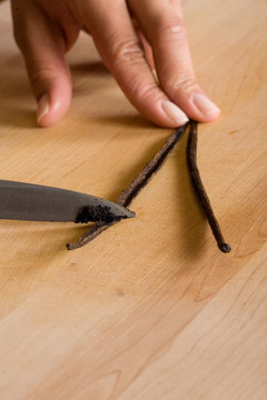 Cutting And Scraping Vanilla Bean