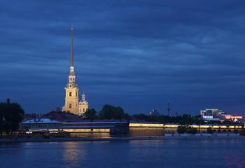 Россия.Санкт Петербург, Вид на Петропавловскую Крепость ночью