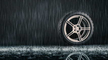 Einzelner Reifen im Regen