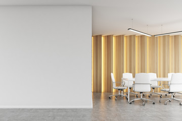 Meeting room with light wooden panels