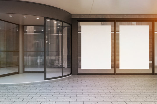 Glass doors of corporate building, toned