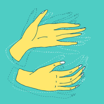 Applauding hands hand drawn vector illustration. Cute simple style minimalistic illustration with human hands with nails, applaud hands