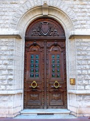 Ancient building, wooden door, France