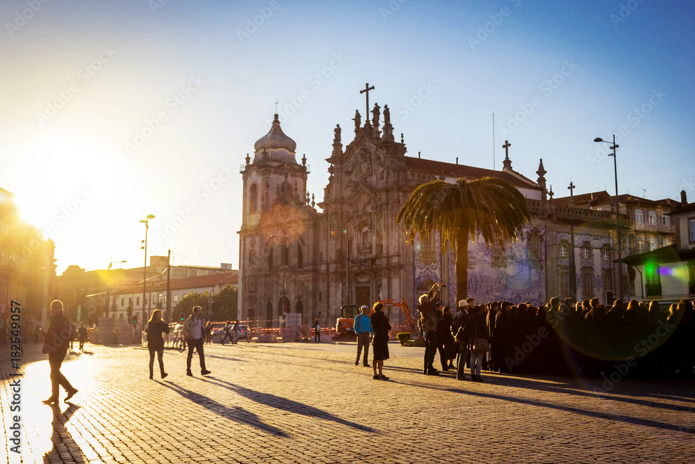 Wall mural scenic view of cathedral and square in porto