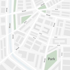 Vector illustration. City map with streets, houses, a river and a Park.