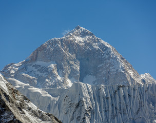 The view from the Chhukhung Ri on the fifth in the world in the height of mount Makalu (8481 m) -...