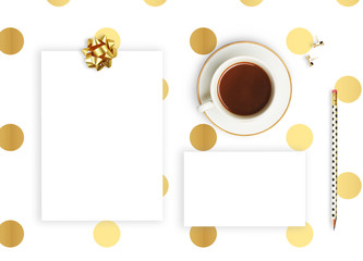Branding mockups. Flat lay, glamour style. Wedding invitation template.