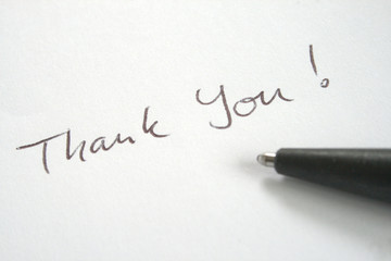 Thank You note written with ball pen