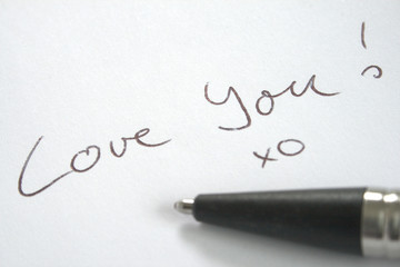 Love You note written with ball pen