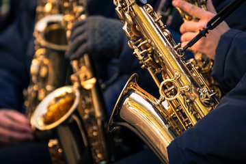 Obraz premium Saxophones of a municipal band.