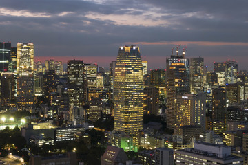 東京都市風景　都心の街並クローズアップ　夜景　神谷町　虎ノ門