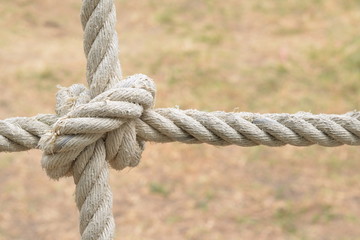 Rope knot line tied together with nature background,as a symbol for trust, teamwork or collaboration.