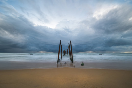 Long Exposure of Rain Storm over the wooden bridge,South of Thailand