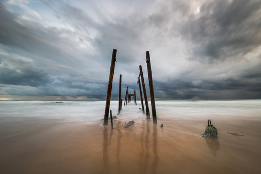 Long Exposure of Rain Storm over the wooden bridge,South of Thailand