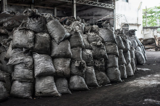 Black charcoal in the charcoal factory texture background