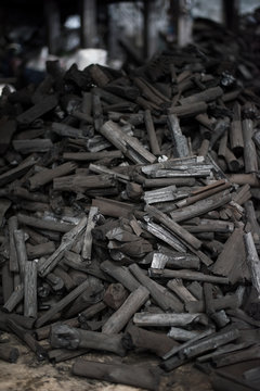 Black charcoal in the charcoal factory texture background