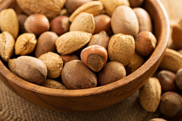 Various nuts in shell