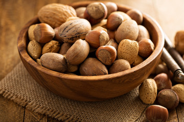 Various nuts in shell