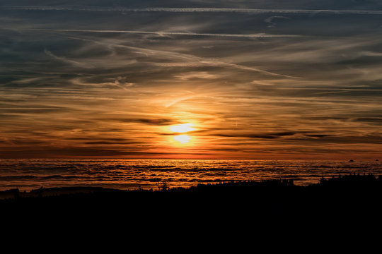 Amazing evening with sunset in Eagle mountains. Beautiful sunset within inversion