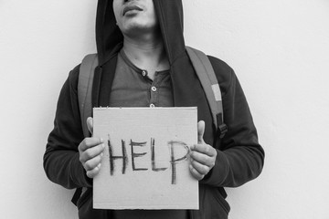 Fototapeta na wymiar Homeless person with help sign 