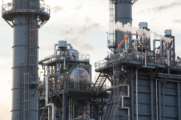 Petrochemical industrial plant power station at sunset and ,view,Amata City Industrial Thailand.