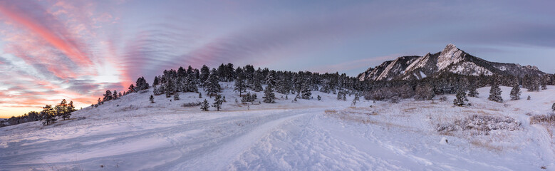 Snowy Flatirons Panorama © Flat Nine Photo
