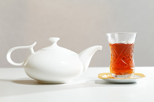 Armudu. Traditional Cup For Tea In Azerbaijan And Turkey.