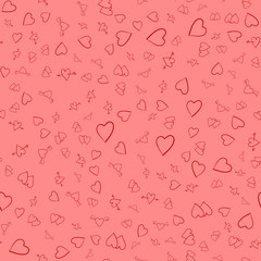 Seamless background of red hearts on pink substrate