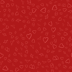 Seamless background of red hearts on a red substrate