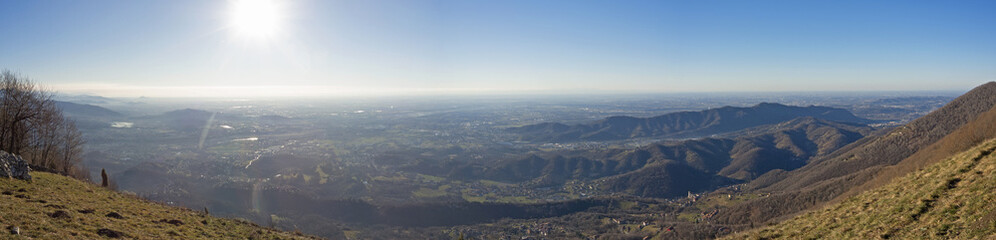 Great landscape with fantastic blue sky on the Orobie Alps and Padana plain a dry winter season...