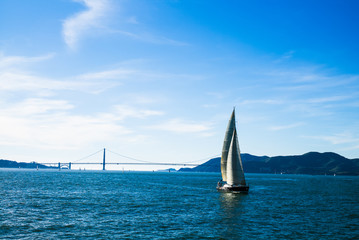 A Sail Boat in Front of the Golden Gate Bridge