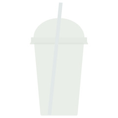 Take-out smoothie transparent plastic cup with straw. Isolated on white background. Vector