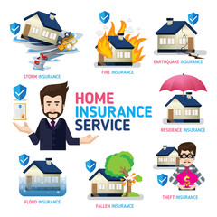 Home insurance business service icons template. Can be used for workflow layout, banner, diagram, number options, web design, timeline, infographics.Vector illustration.