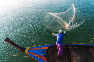 Muslim Fisherman Fishing Nets,Andaman Sea off the coast, Ranong Southern Thailand 
