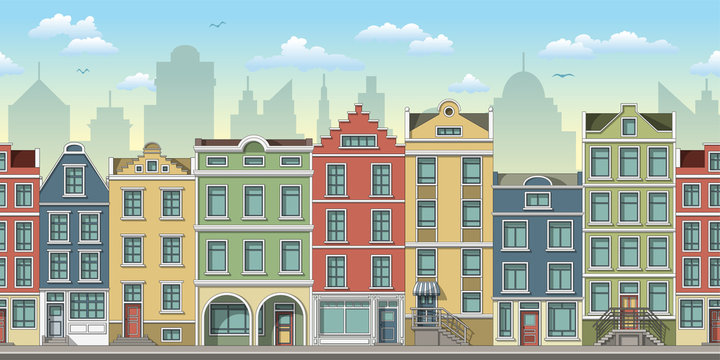 Seamless cityscape background with old houses