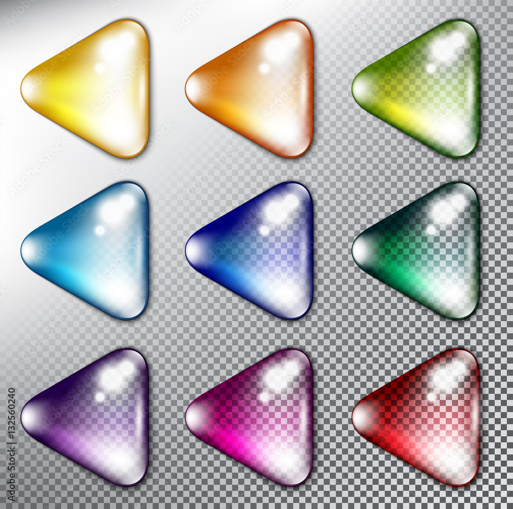Wall mural abstract vector web buttons set of 9. isolated with realistic, transparent glass shine and shadow on